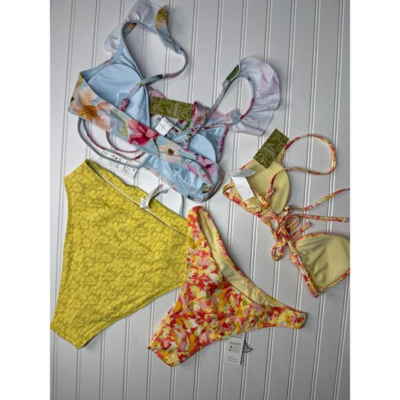 NWT Cupshe Two Piece Swimsuit Bikini Ruffled Triangle High Waist Cheeky BUNDLE M - Picture 2 of 6